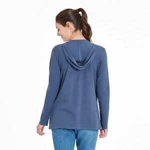 Life is Good Women's Golden Hour Long Sleeve Crusher-LITE Hooded Tee, Darkest Blue