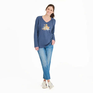 Life is Good Women's Golden Hour Long Sleeve Crusher-LITE Hooded Tee, Darkest Blue