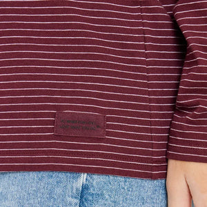 Life is Good Women's Dog Walking Long Sleeve Striped Crusher-LITE Hooded Tee, Deep Burgundy