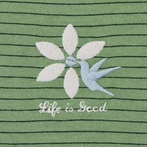 Life is Good Women's Hummingbird Flower Long Sleeve Striped Crusher-LITE Hooded Tee, Granite Green