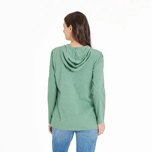 Life is Good Women's Hummingbird Flower Long Sleeve Striped Crusher-LITE Hooded Tee, Granite Green
