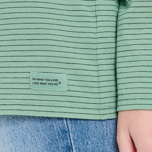 Life is Good Women's Hummingbird Flower Long Sleeve Striped Crusher-LITE Hooded Tee, Granite Green