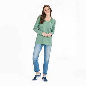Life is Good Women's Hummingbird Flower Long Sleeve Striped Crusher-LITE Hooded Tee, Granite Green