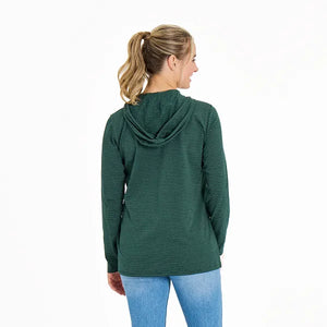 Life is Good Women's Crafty Wildflowers Long Sleeve Striped Crusher-LITE Hooded Tee, Treeline Green