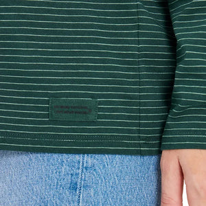 Life is Good Women's Crafty Wildflowers Long Sleeve Striped Crusher-LITE Hooded Tee, Treeline Green