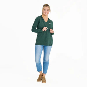 Life is Good Women's Crafty Wildflowers Long Sleeve Striped Crusher-LITE Hooded Tee, Treeline Green