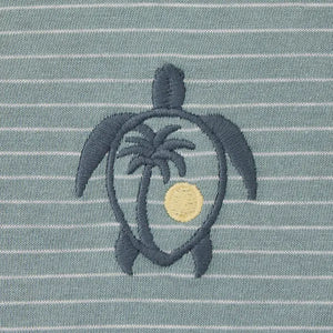 Life is Good Women's Mini Beach Turtle Long Sleeve Striped Crusher-LITE Hooded Tee, Smoky Blue