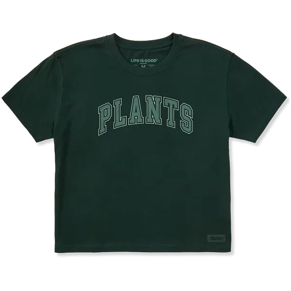 Life is Good. Women's Plants Athletic Arch Short Sleeve Crusher Boxy Tee, Treeline Green