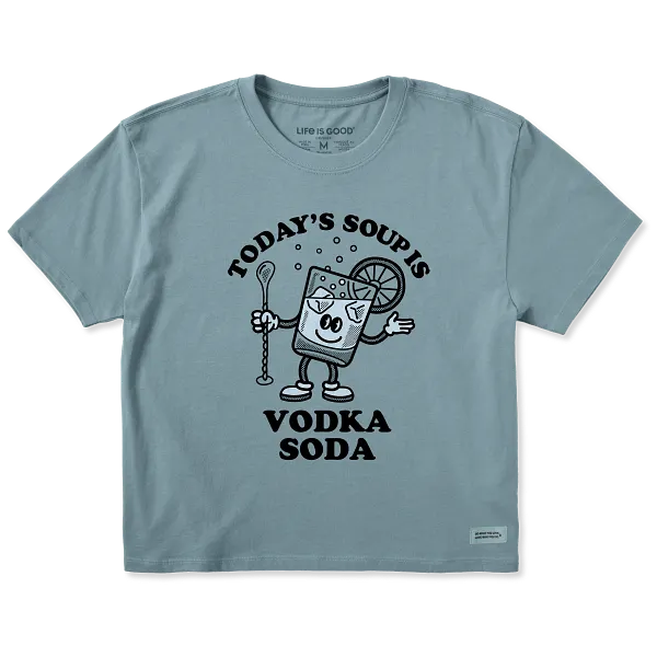Life is Good. Women's Vodka Soup Short Sleeve Crusher Boxy Tee, Smoky Blue