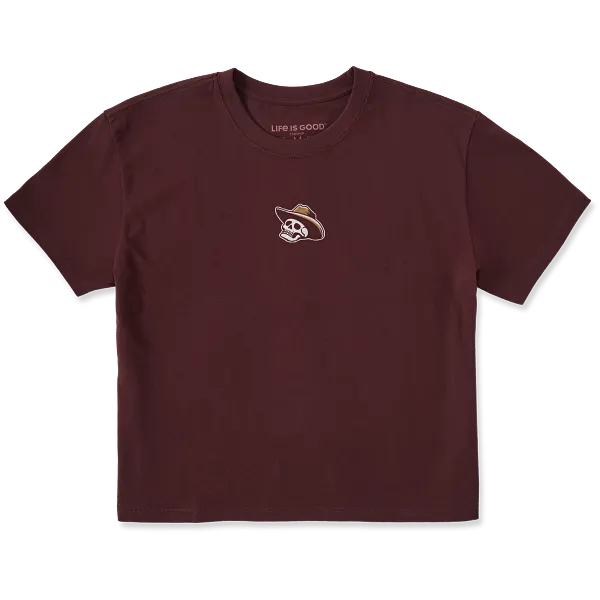 Life is Good. Women's Life was Good We Skull Short Sleeve Crusher Boxy Tee, Deep Burgundy