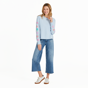 Life is Good. Women's Hibiscus Paradise Long Sleeve Crusher Boxy Tee, Glacier Blue