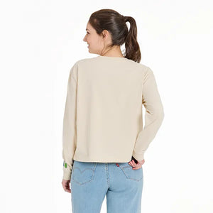 Life is Good. Women's Mini Margarita Long Sleeve Crusher Boxy Tee, Putty White