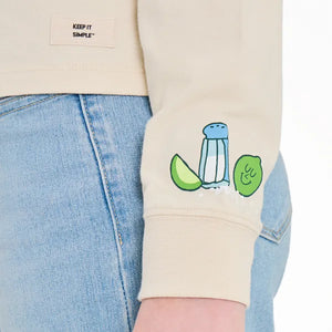 Life is Good. Women's Mini Margarita Long Sleeve Crusher Boxy Tee, Putty White