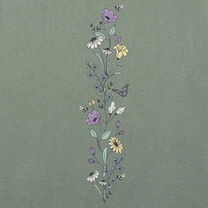 Life is Good. Women's Wildflowers and Bees Long Sleeve Crusher Boxy Tee, Moss Green