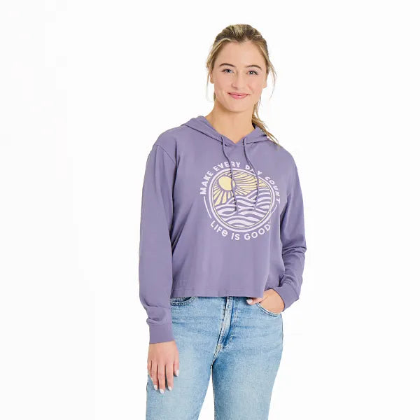 Life is Good. Women's Make Every Day Count Sunset Crusher Boxy Hoodie, Dusk Purple