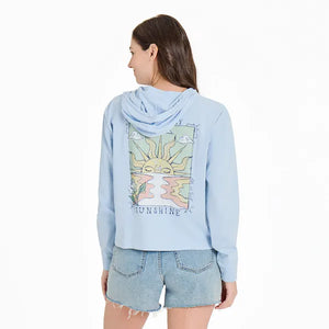 Life is Good. Women's Good Day Sunshine Ocean Crusher Boxy Hoodie, Glacier Blue