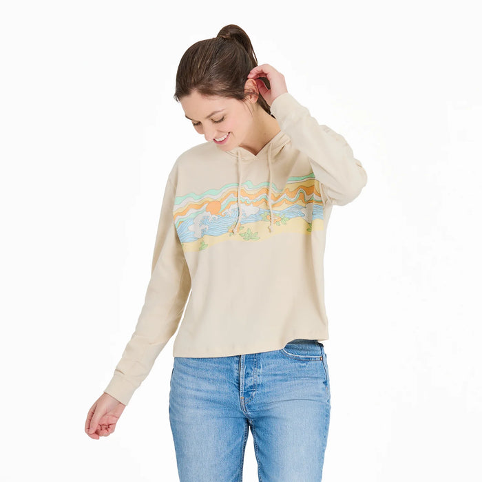 Life is Good. Women's Gone To The Beach Crusher Boxy Hoodie, Putty White