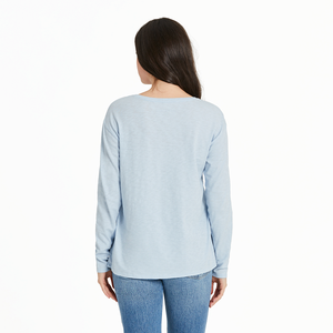 Life Is Good. Women's Antique Compass Long Sleeve Textured Slub Tee, Glacier Blue