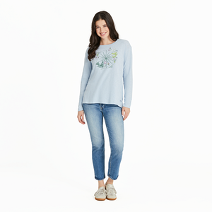 Life Is Good. Women's Antique Compass Long Sleeve Textured Slub Tee, Glacier Blue