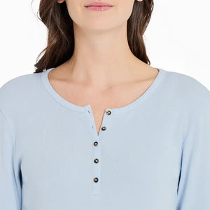 Life is Good. Women's Solid Modal Ribbed Henley, Glacier Blue