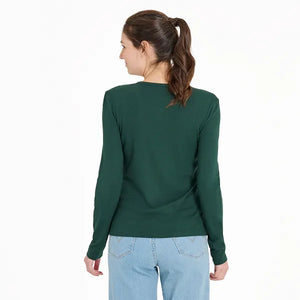 Life is Good. Women's Solid Modal Ribbed Henley, Treeline Green