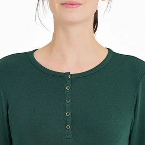 Life is Good. Women's Solid Modal Ribbed Henley, Treeline Green