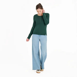 Life is Good. Women's Solid Modal Ribbed Henley, Treeline Green