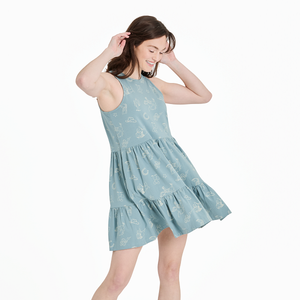 Life is Good. Women's West is Best Pattern AOP Tiered Tank Dress, Smoky Blue