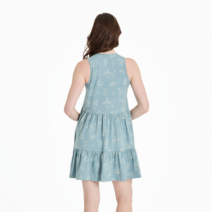 Life is Good. Women's West is Best Pattern AOP Tiered Tank Dress, Smoky Blue