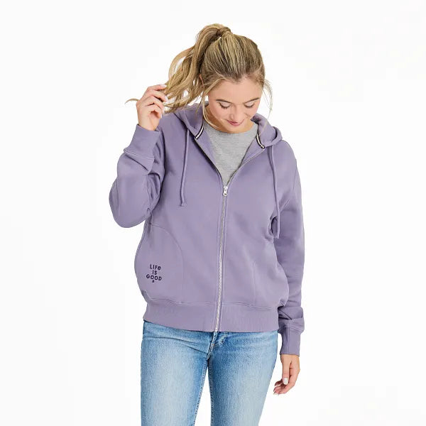 Life is Good. Women's Crafty LIG Stack Good Vibes Simply True Fleece Zip Hoodie, Dusk Purple