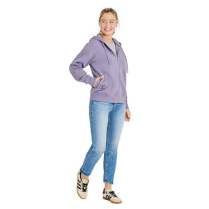 Life is Good. Women's Crafty LIG Stack Good Vibes Simply True Fleece Zip Hoodie, Dusk Purple
