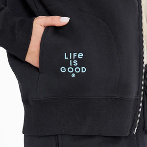 Life is Good. Women's Crafty LIG Stacked Good Vibes Simply True Fleece Zip Hoodie, True Black