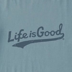 Life is Good. Women's Tonal LIG Ballyard Script Good Vibes Fleece Crew, Smoky Blue
