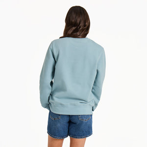 Life is Good. Women's Tonal LIG Ballyard Script Good Vibes Fleece Crew, Smoky Blue