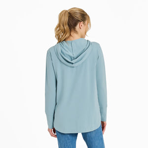 Life is Good Women's Keep it Simple Daisy Smile Crusher-FLEX Hoodie Tunic, Smoky Blue