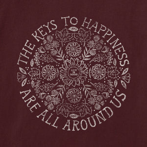 Life is Good Women's Keys to Happiness Flowers Crusher-FLEX Hoodie Tunic, Deep Burgundy