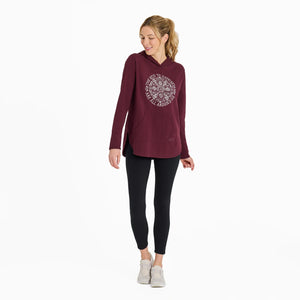 Life is Good Women's Keys to Happiness Flowers Crusher-FLEX Hoodie Tunic, Deep Burgundy