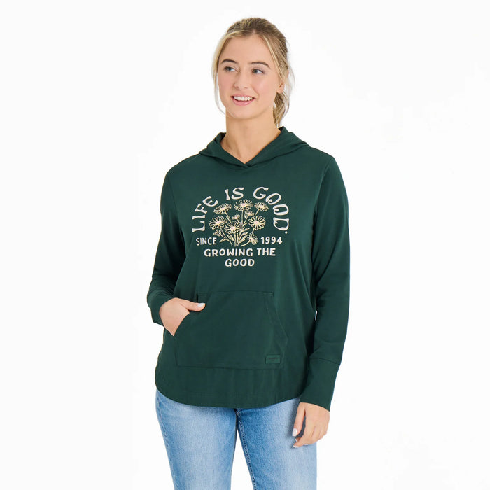 Life is Good Women's Growing the Good Daisies Crusher-FLEX Hoodie Tunic, Treeline Green