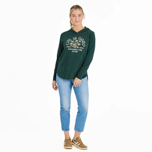 Life is Good Women's Growing the Good Daisies Crusher-FLEX Hoodie Tunic, Treeline Green