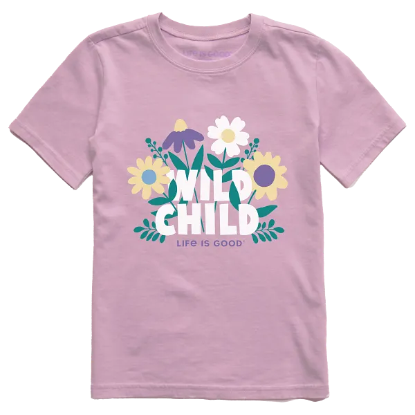 Life is Good. Kids Wild Child Flowers Short Sleeve Crusher Tee, Violet Purple