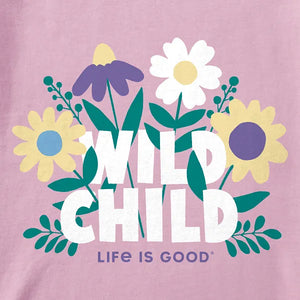 Life is Good. Kids Wild Child Flowers Short Sleeve Crusher Tee, Violet Purple