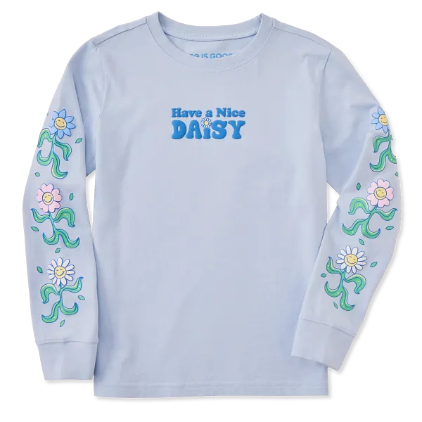 Life is Good. Kids Have A Nice Daisy Long Sleeve Crusher Tee, Glacier Blue