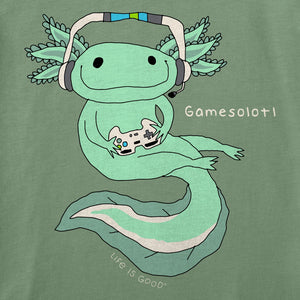 Life is Good. Kids Gamesolotl Long Sleeve Crusher Tee, Granite Green