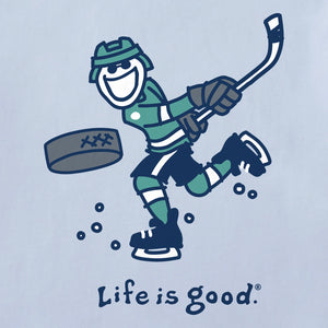 Life is Good. Kids Jake Slap Shot Long Sleeve Crusher Tee, Glacier Blue