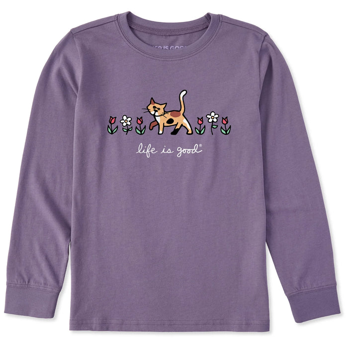 Life is Good. Kids Al with Flowers Long Sleeve Crusher Tee, Dusk Purple