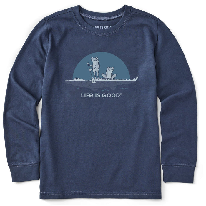 Life is Good. Kids Frogs on a Croc Long Sleeve Crusher Tee, Darkest Blue