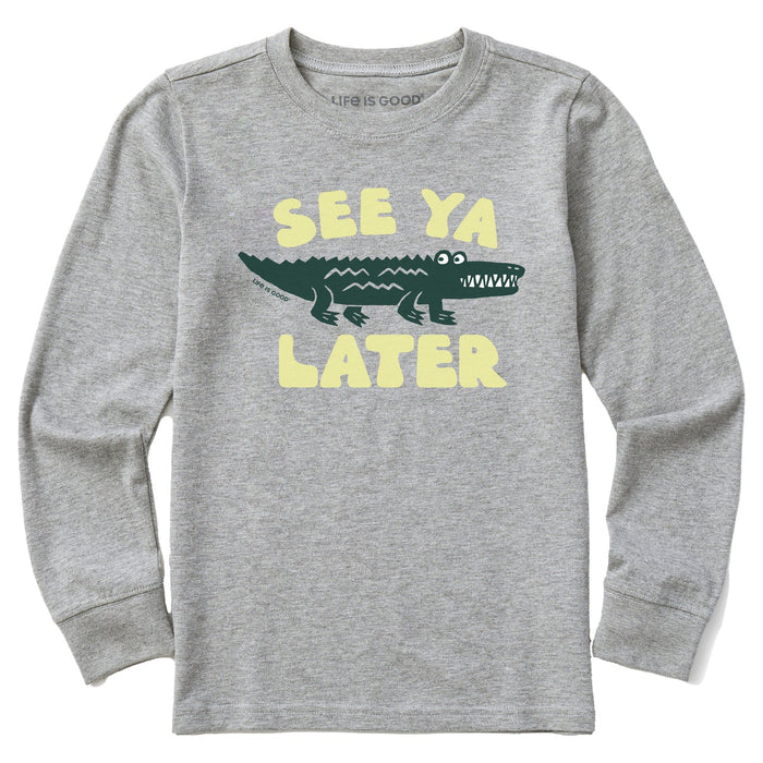 Life is Good. Kids See Ya Later Alligator Long Sleeve Crusher Tee, Heather Gray