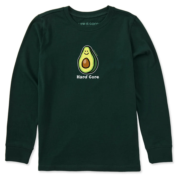 Life is Good. Kids Hard Core Avocado Long Sleeve Crusher Tee, Treeline Green