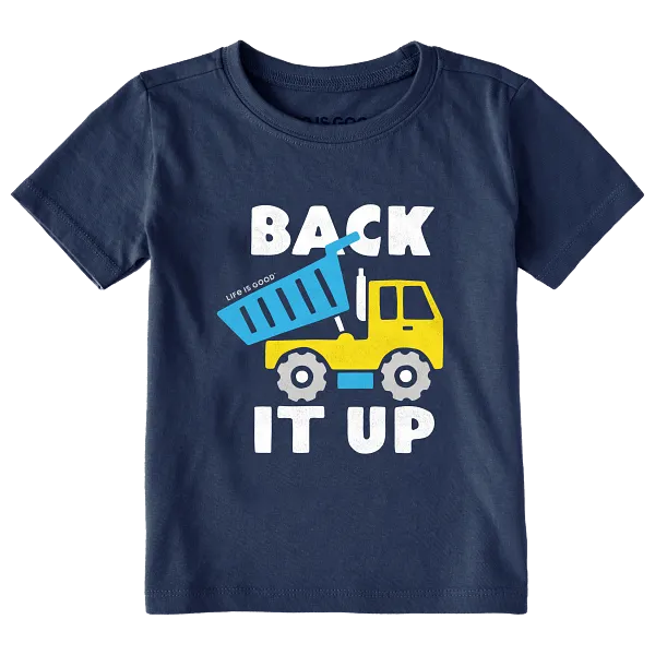 Life is Good. Toddler Back it Up Dump Truck Short Sleeve Crusher Tee, Darkest Blue