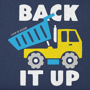 Life is Good. Toddler Back it Up Dump Truck Short Sleeve Crusher Tee, Darkest Blue
